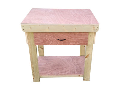 Wooden Eucalyptus hardwood top workbench, tool cabinet with drawer (V.1) (H-90cm, D-70cm, L-90cm)