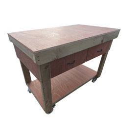 Wooden Eucalyptus hardwood top workbench, tool cabinet with drawers (V.1) (H-90cm, D-70cm, L-120cm) with wheels