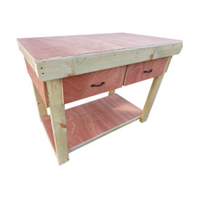 Wooden Eucalyptus hardwood top workbench, tool cabinet with drawers (V.1) (H-90cm, D-70cm, L-120cm)