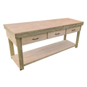 Wooden Eucalyptus hardwood top workbench, tool cabinet with drawers (V.1) (H-90cm, D-70cm, L-210cm)