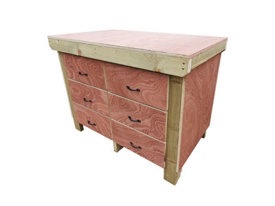 Wooden Eucalyptus hardwood top workbench, tool cabinet with drawers (V.2) (H-90cm, D-70cm, L-120cm)