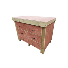 Wooden Eucalyptus hardwood top workbench, tool cabinet with drawers (V.2) (H-90cm, D-70cm, L-120cm)
