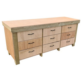 Wooden Eucalyptus hardwood top workbench, tool cabinet with drawers (V.2) (H-90cm, D-70cm, L-240cm)