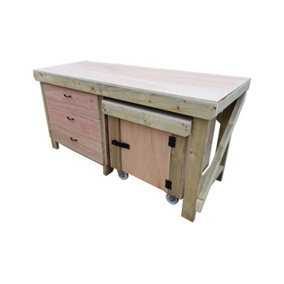Wooden Eucalyptus hardwood top workbench with drawers and functional lockable cupboard (V.6) (H-90cm, D-70cm, L-150cm)