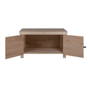 Wooden Eucalyptus hardwood top workbench with lockable cupboard (V.9) (H-90cm, D-70cm, L-180cm)