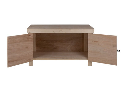 Wooden Eucalyptus hardwood top workbench with lockable cupboard (V.9) (H-90cm, D-70cm, L-210cm)
