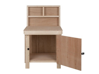 Wooden Eucalyptus hardwood top workbench with lockable cupboard (V.9) (H-90cm, D-70cm, L-90cm) with back panel