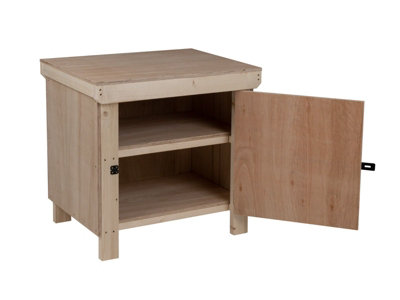 Wooden Eucalyptus hardwood top workbench with lockable cupboard (V.9) (H-90cm, D-70cm, L-90cm) with double shelf