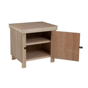 Wooden Eucalyptus hardwood top workbench with lockable cupboard (V.9) (H-90cm, D-70cm, L-90cm) with double shelf