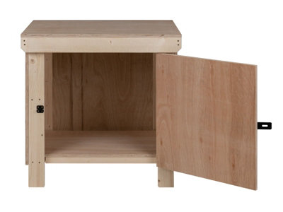 Wooden Eucalyptus hardwood top workbench with lockable cupboard (V.9) (H-90cm, D-70cm, L-90cm)