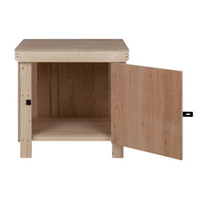 Wooden Eucalyptus hardwood top workbench with lockable cupboard (V.9) (H-90cm, D-70cm, L-90cm)