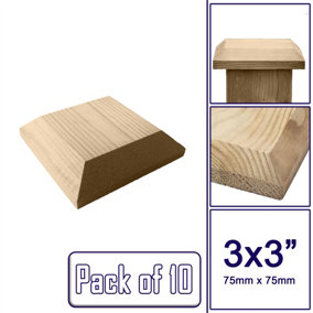 Wooden Fence Post Cap Capping Protection for 3" x 3" (75mm x 75mm) Posts / Pack of 10
