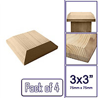 Wooden Fence Post Cap Capping Protection for 3" x 3" (75mm x 75mm) Posts / Pack of 4