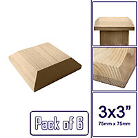 Wooden Fence Post Cap Capping Protection for 3" x 3" (75mm x 75mm) Posts / Pack of 6