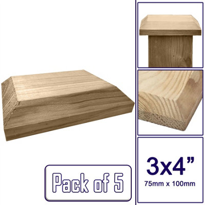 Wooden Fence Post Cap Capping Protection for 3" x 4" (75mm x 100mm) Posts / Pack of 5