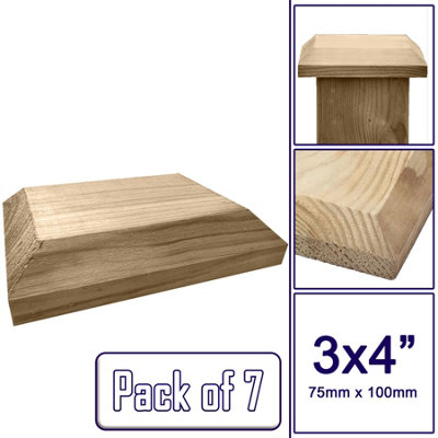 Wooden Fence Post Cap Capping Protection for 3" x 4" (75mm x 100mm) Posts / Pack of 7