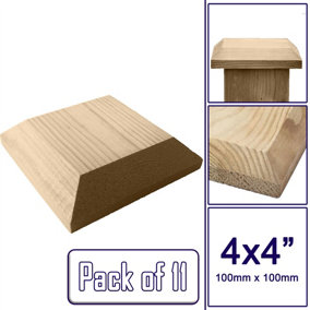 Wooden Fence Post Cap Capping Protection for 4" x 4" (100mm x 100mm) Posts / Pack of 11
