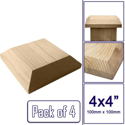 Wooden Fence Post Cap Capping Protection for 4" x 4" (100mm x 100mm) Posts / Pack of 4