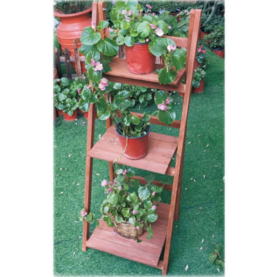 Wooden Flower Planter Ladder 3 Tier Plant Pot Stand Shelf Potting Table