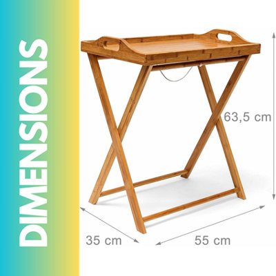Wooden Folding Side Table With Detachable Serving Tray Brown