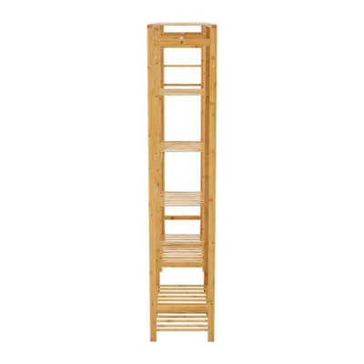 Wooden Freestanding Clothes Rack with Side Hooks 6 Shelves Natural - 6