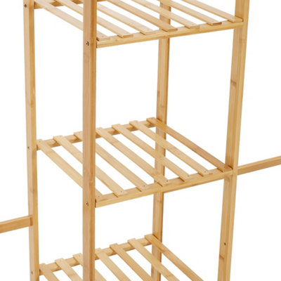 Wooden Freestanding Clothes Rack with Side Hooks 6 Shelves Natural - 7