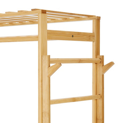 Wooden Freestanding Clothes Rack with Side Hooks 6 Shelves Natural - 8