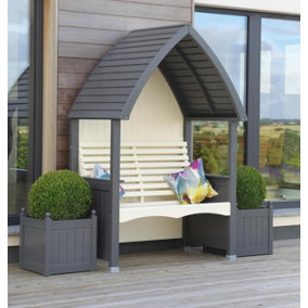 Wooden Garden Arbour 'Cottage' In Charcoal and Cream