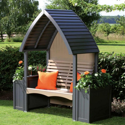 Wooden Garden Arbour 'Cottage' In Charcoal and Nutmeg