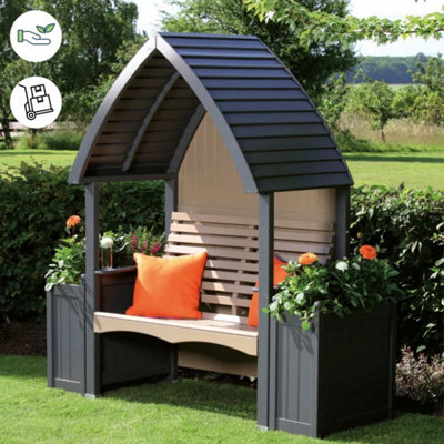 Wooden Garden Arbour 'Cottage' In Charcoal and Nutmeg - 3