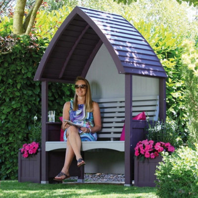 Wooden Garden Arbour 'Cottage' In Lavender and Stone