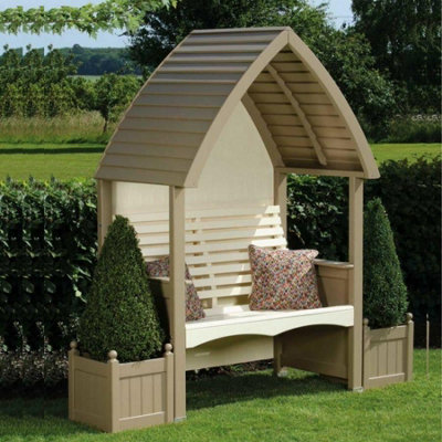 Wooden Garden Arbour 'Cottage' In Nutmeg and Cream