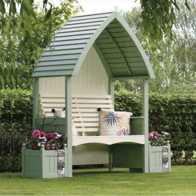 Wooden Garden Arbour 'Cottage' In Sage and Cream