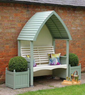 Wooden Garden Arbour 'Cottage' In Sage and Cream - 3