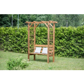 Wooden Garden Arbour Pergola with Bench & Trellis (H)1800mm x (W) 2200mm (D)8000mm