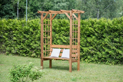 Wooden Garden Arbour Pergola with Bench & Trellis (H)2200mm x (W) 1790mm (D)800mm