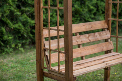 Outdoor storage store bench with trellis