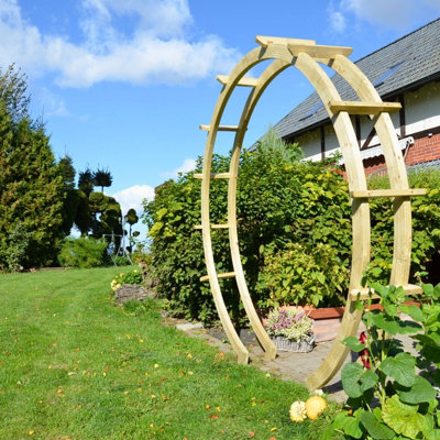 Wooden Garden Arch Moongate Double Standard, h227x246x90