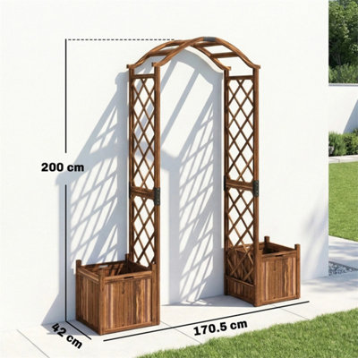 Wooden Garden Arch with 2 Planter Boxes, Outdoor Rose Arch Trellis ...