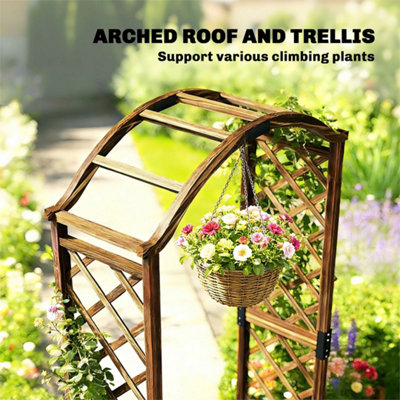 Wooden Garden Arch with 2 Planter Boxes, Outdoor Rose Arch Trellis ...