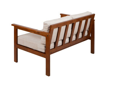 Wooden Garden Bench Seat Cream Cushions Comfy Deep 2 Seater Outdoor Bench - Cozy