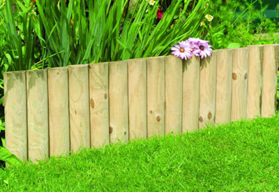 Wooden Garden Fixed Panels Log Roll Border Lawn Edging 225mm high Pack of 4