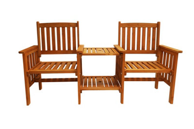 Wooden Garden Love Seat Bench with Parasol Hole DIY at B Q