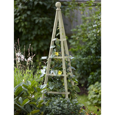 Wooden Garden Obelisk - Triangular Outdoor Support Structure Climbing Plant & Vegetable Trellis - H190 x 43cm Diameter, Sage