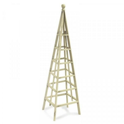 Wooden Garden Obelisk - Triangular Outdoor Support Structure Climbing Plant & Vegetable Trellis - H190 x 43cm Diameter, Sage