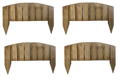 Wooden Garden Picket Log Edging Border Fencing Lawn Path Curved Top Pack of 4