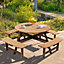 Wooden Garden Picnic Table and 4 Bench Set Outdoor 8 Seat Round Table Bench Set