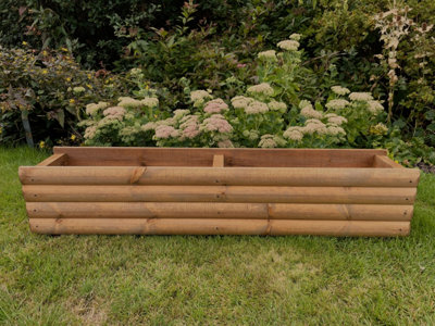 Wooden Garden Planter Box Plant Trough Log Design (W)120cm(H)26.5cm(D)23.5cm