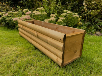 Wooden Garden Planter Box Plant Trough Log Design (W)90cm(H)26.5cm(D)23.5cm