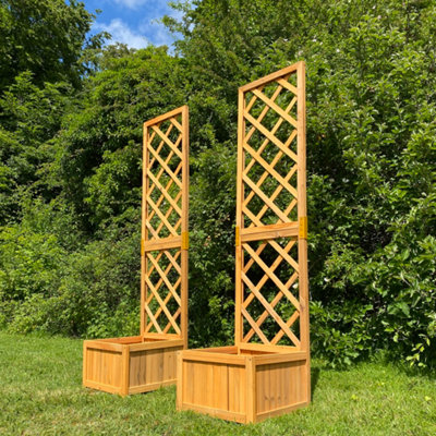 Wood Planter Box with Trellis Weather-Resistant Outdoor Garden Patio  Decoration